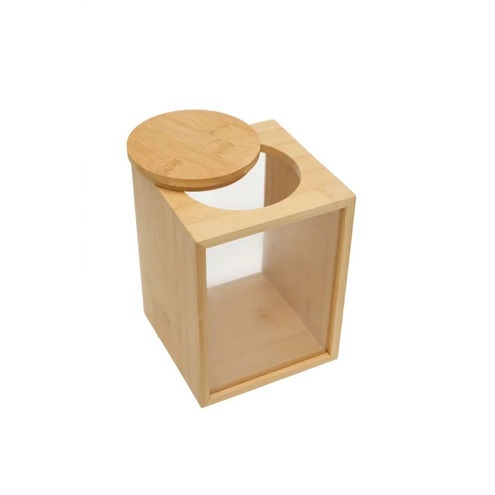 Mia - Bambu Vakum Kapaklı Baharatlık, Erzak Kabı, Bakliyat Kabı, Saklama Kabı 13x13x18 cm, 2 lt