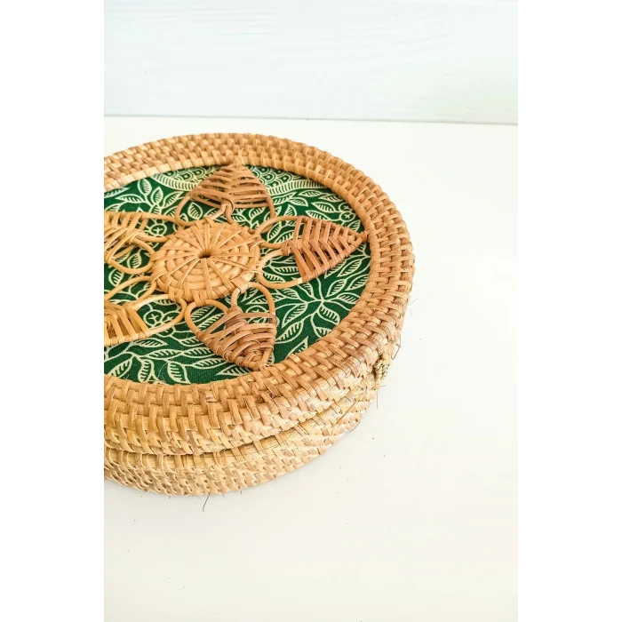 Melina - Rattan El Yapımı Deri Askı Detaylı Hasır Yuvarlak Omuz Çantası