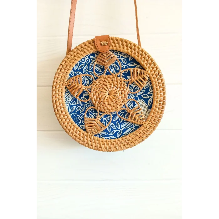 Melina - Rattan El Yapımı Deri Askı Detaylı Hasır Yuvarlak Omuz Çantası