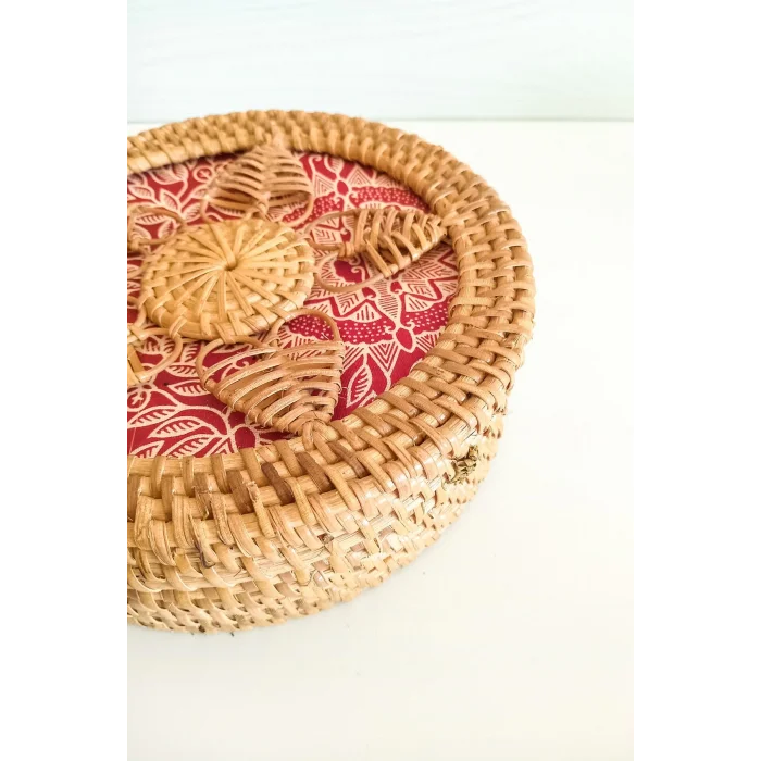 Melina - Rattan El Yapımı Deri Askı Detaylı Hasır Yuvarlak Omuz Çantası