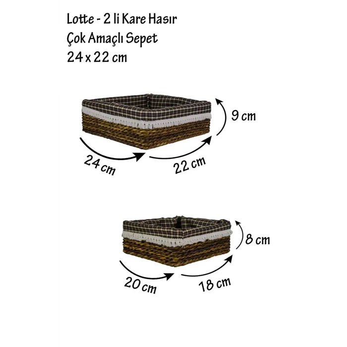 Lotte - 2 li Hasır Çok Amaçlı Sepet Seti