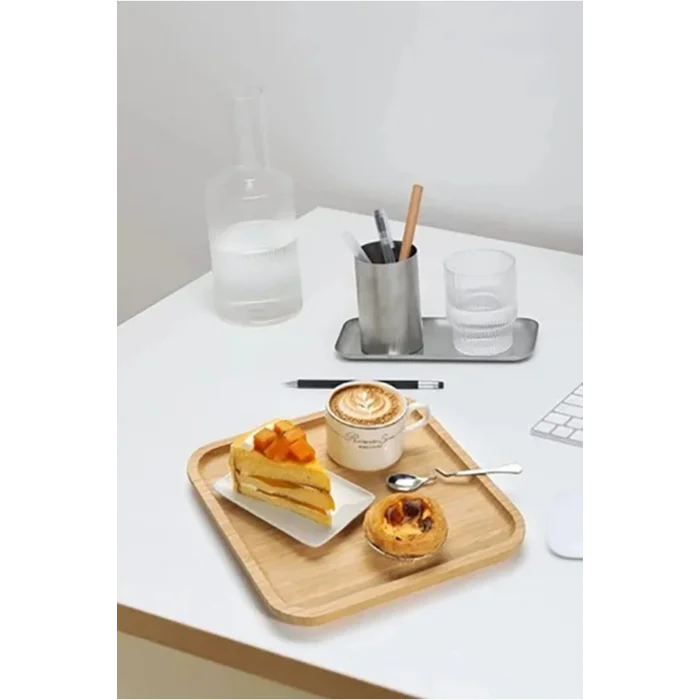 Mario - Bambu Lüks Kare Pasta Sunum Tabağı 25 x 25 cm