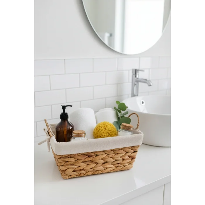 Claire - İç Korumalı Çok Amaçlı Hasır Sepet, Kulplu, Metal iskeletli, Organizer, Düzenleyici