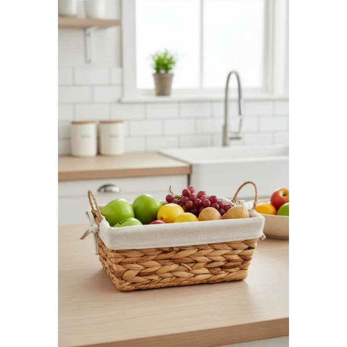 Claire - İç Korumalı Çok Amaçlı Hasır Sepet, Kulplu, Metal iskeletli, Organizer, Düzenleyici