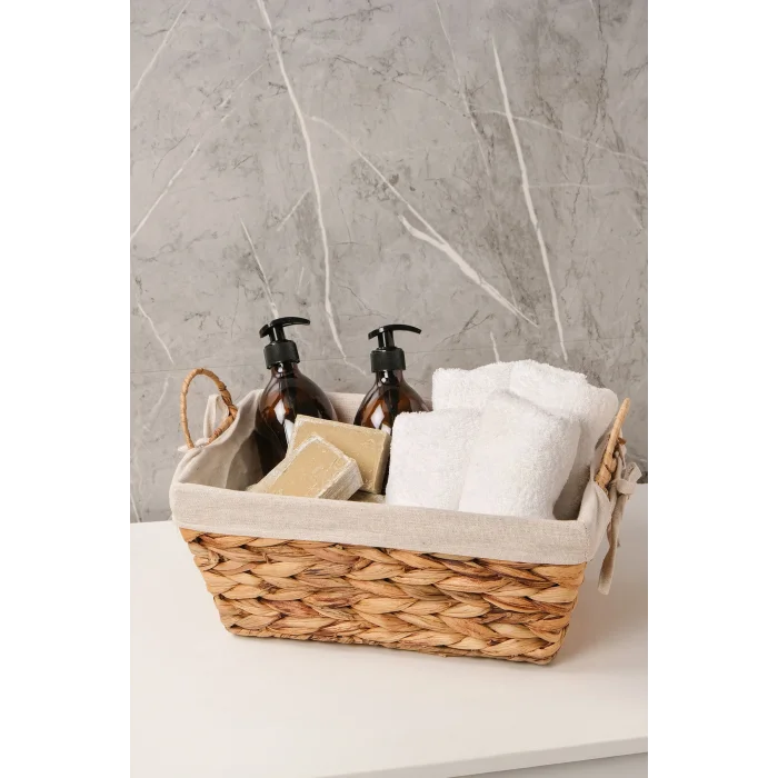 Claire - İç Korumalı Çok Amaçlı Hasır Sepet, Kulplu, Metal iskeletli, Organizer, Düzenleyici