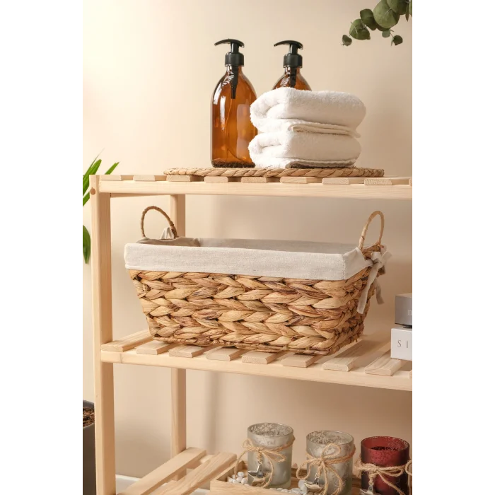 Claire - İç Korumalı Çok Amaçlı Hasır Sepet, Kulplu, Metal iskeletli, Organizer, Düzenleyici