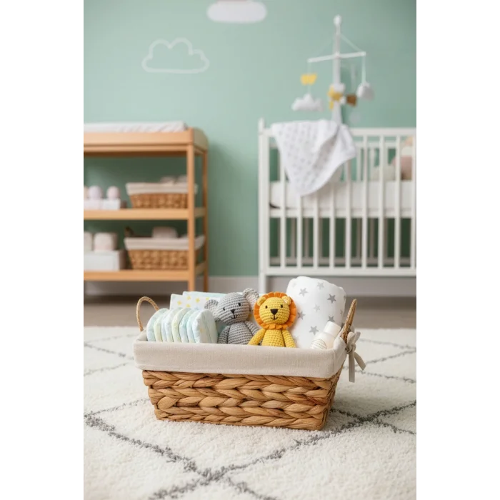 Claire - İç Korumalı Çok Amaçlı Hasır Sepet, Kulplu, Metal iskeletli, Organizer, Düzenleyici