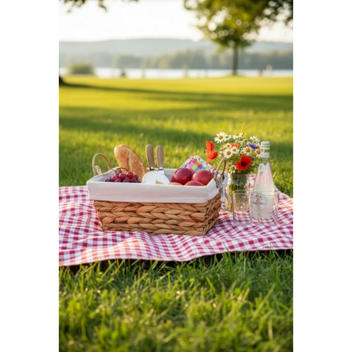 Claire - İç Korumalı Çok Amaçlı Hasır Sepet, Kulplu, Metal iskeletli, Organizer, Düzenleyici