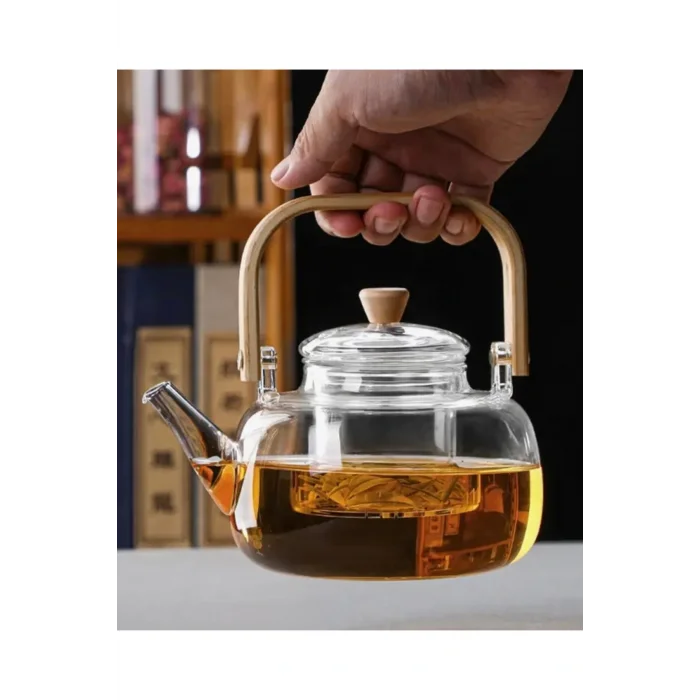 Chloe Bambu Saplı Cam Süzgeçli Cam Bitki Çayı Demliği 1000 ml