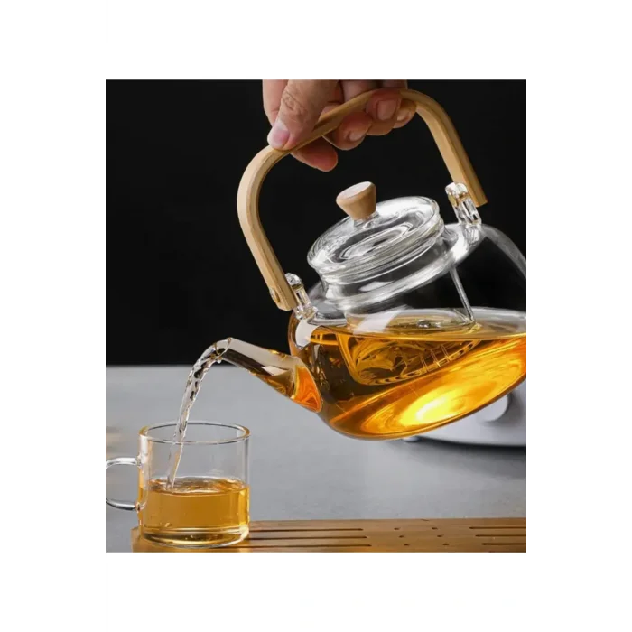 Chloe Bambu Saplı Cam Süzgeçli Cam Bitki Çayı Demliği 1000 ml