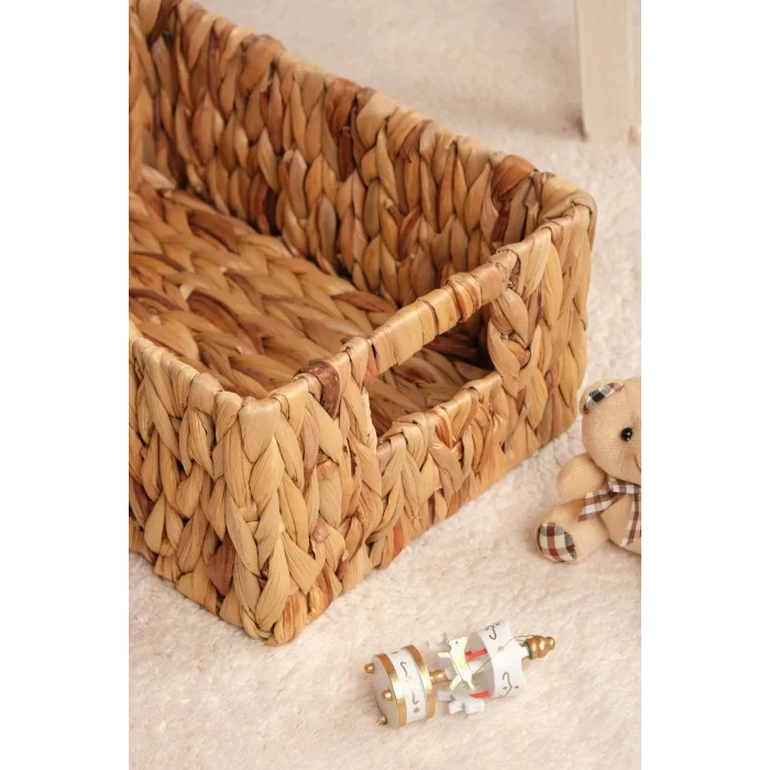 Lauretta - 3 lü Hasır El Örgüsü Kulplu Dikdörtgen Organizer Sepet Seti