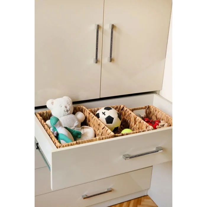 Lauretta - 3 lü Hasır El Örgüsü Kulplu Dikdörtgen Organizer Sepet Seti