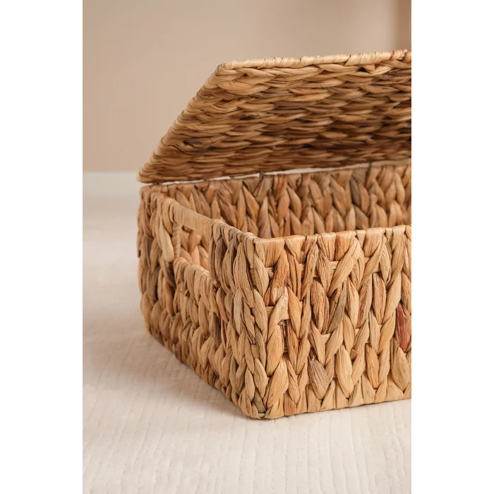 Nicoletta - 3 lü Hasır Kapaklı Dikdörtgen Organizer Çok Amaçlı Sepet Seti