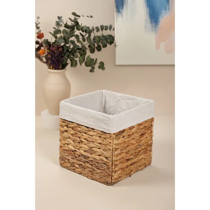 Allegra - Hasır İç Korumalı Katlanır Kulplu Çok Amaçlı, Organizer, Düzenleyici Sepet 25x25