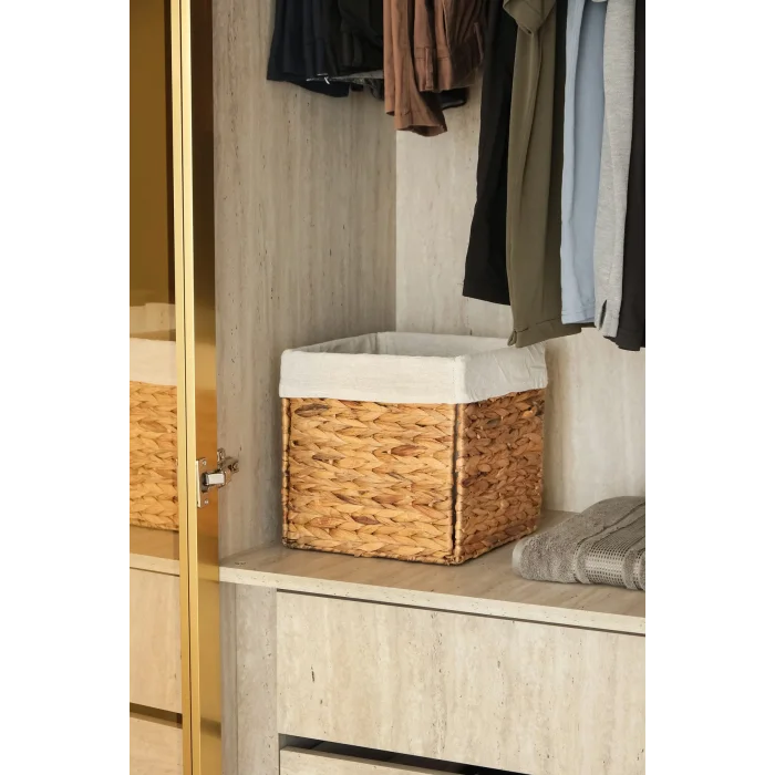 Allegra - Hasır İç Korumalı Katlanır Kulplu Çok Amaçlı, Organizer, Düzenleyici Sepet 25x25