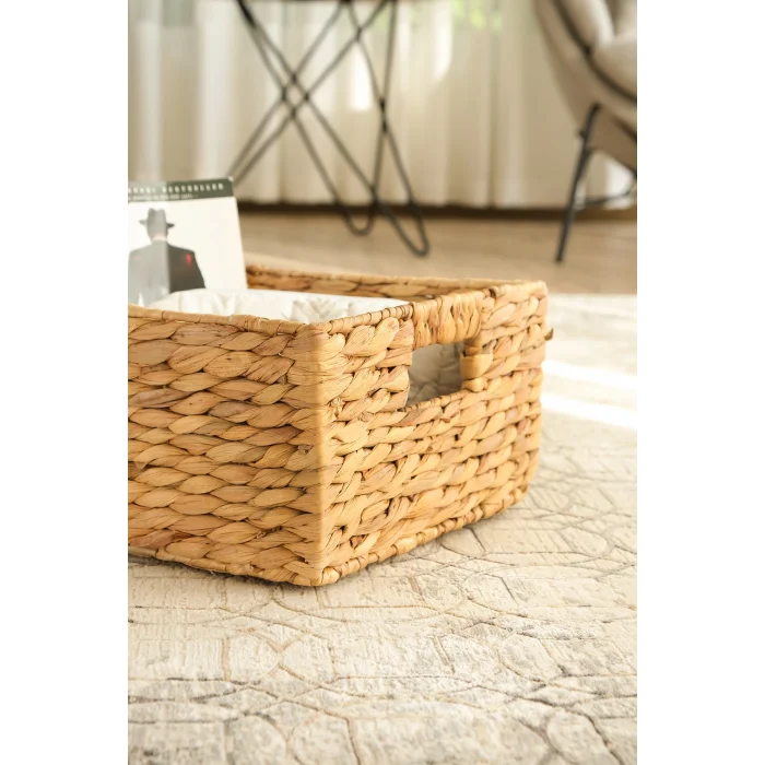 Claudia - Hasır El Örgüsü Kulplu Dikdörtgen Organizer Çok Amaçlı Sepet 42x30