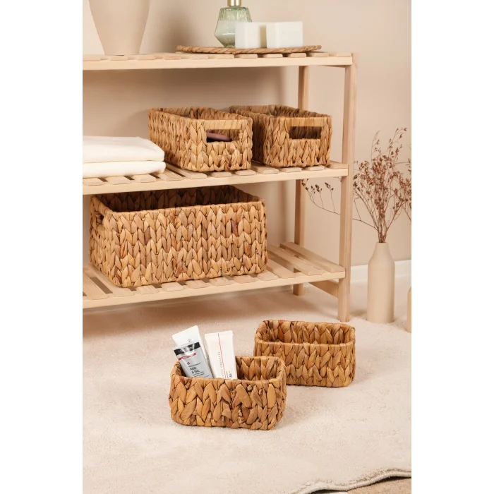 Fabiola - 5 li Hasır El Örgüsü Çok Amaçlı Dikdörtgen Organizer Sepet Seti