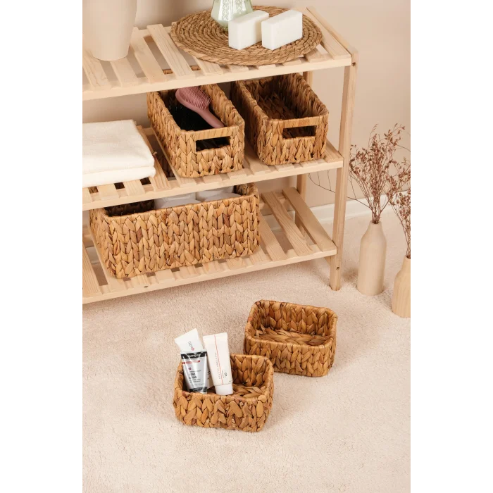 Fabiola - 5 li Hasır El Örgüsü Çok Amaçlı Dikdörtgen Organizer Sepet Seti