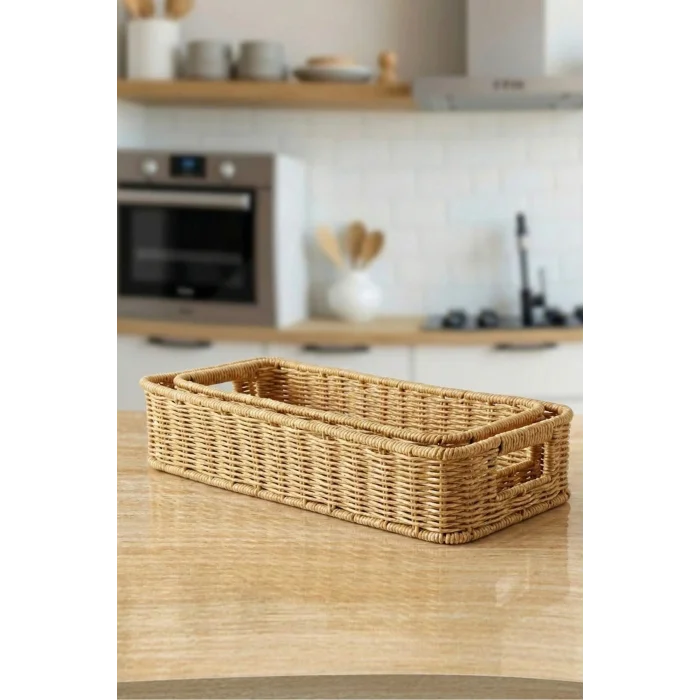 Gigi- 2 li Rattan Saklama Kutusu,Düzenleyici, Organizer, Takı Kutusu Seti