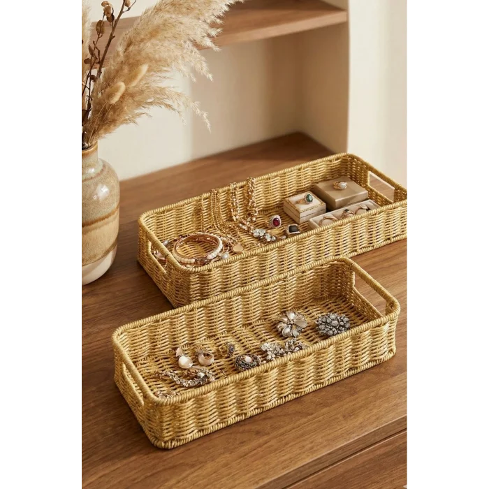 Gigi- 2 li Rattan Saklama Kutusu,Düzenleyici, Organizer, Takı Kutusu Seti