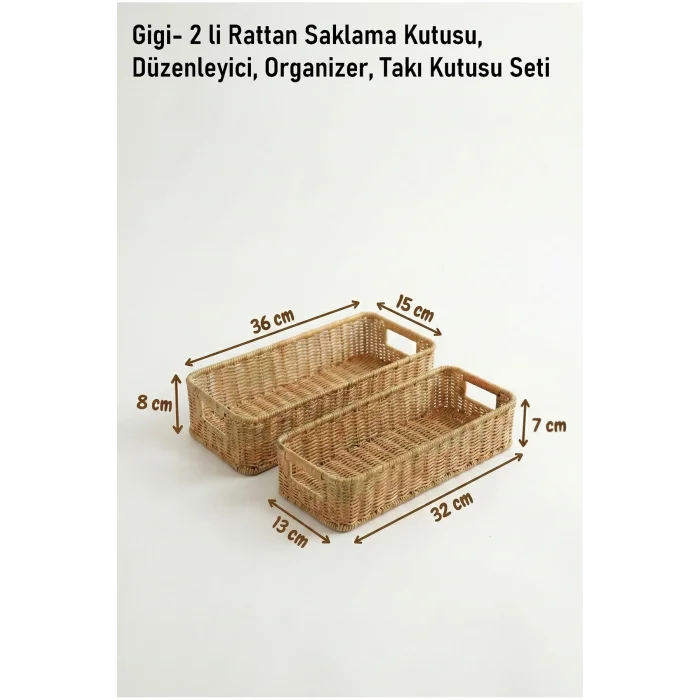 Gigi- 2 li Rattan Saklama Kutusu,Düzenleyici, Organizer, Takı Kutusu Seti
