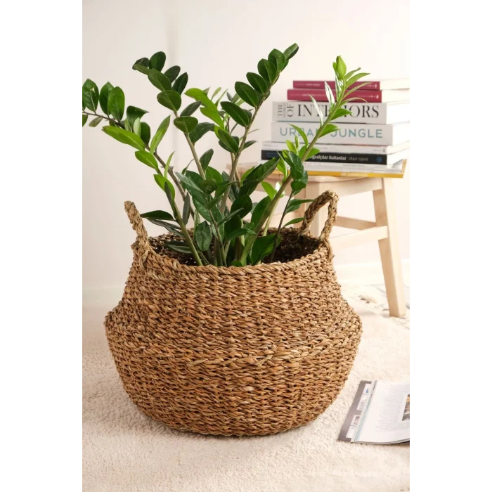 Alizee - Büyük Boy Dekoratif Katlanabilir Hasır Sepet Saksılık