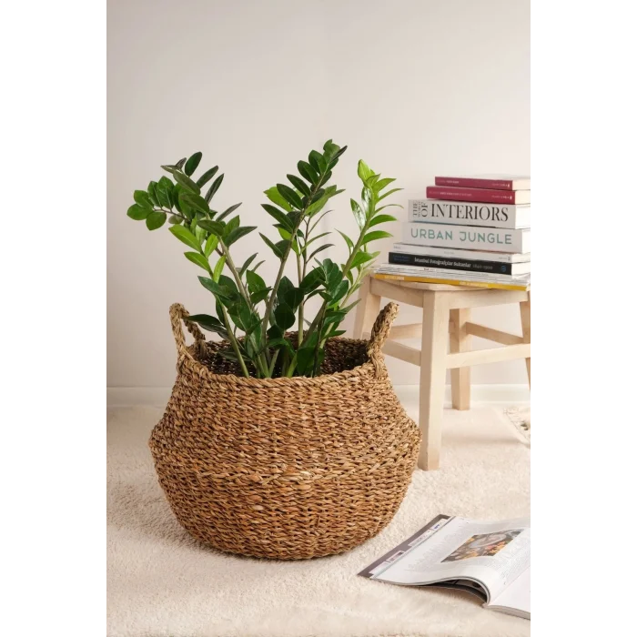 Alizee - Büyük Boy Dekoratif Katlanabilir Hasır Sepet Saksılık