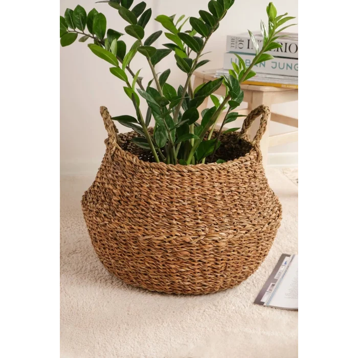 Alizee - Büyük Boy Dekoratif Katlanabilir Hasır Sepet Saksılık