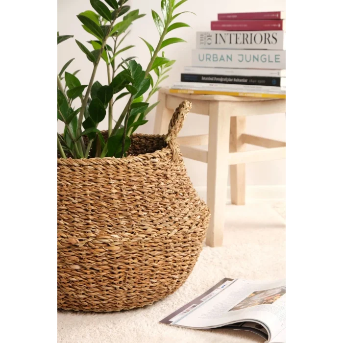 Alizee - Büyük Boy Dekoratif Katlanabilir Hasır Sepet Saksılık