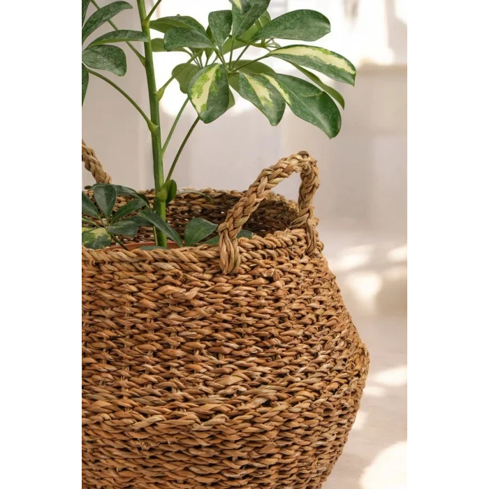 Alizee - Büyük Boy Dekoratif Katlanabilir Hasır Sepet Saksılık