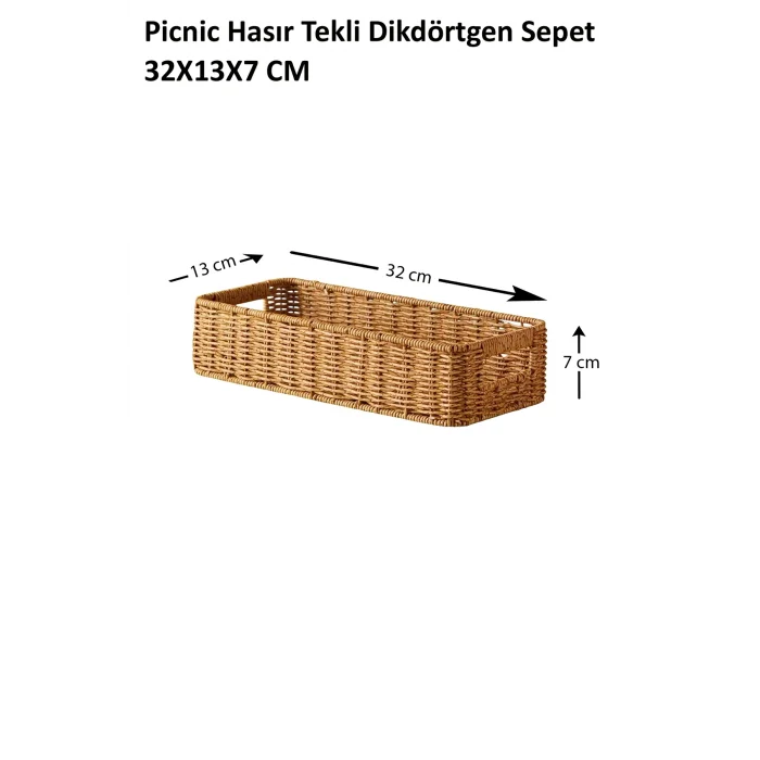 Picnic Hasır Tekli Dikdörtgen Sepet 32x13x7 cm