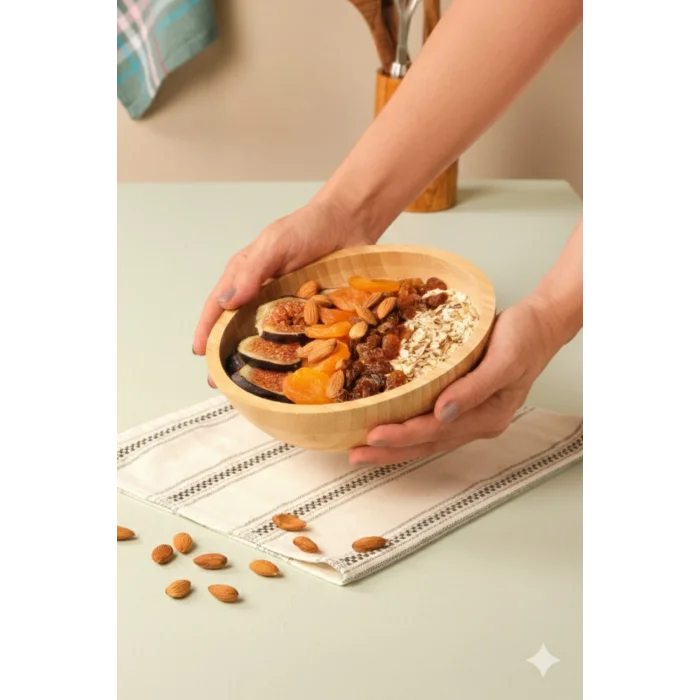 Mia - Bambu İkeanatural Salata Kasesi, Sunum Kasesi, Dekoratif Kase, İskandinav Kase 20 cm