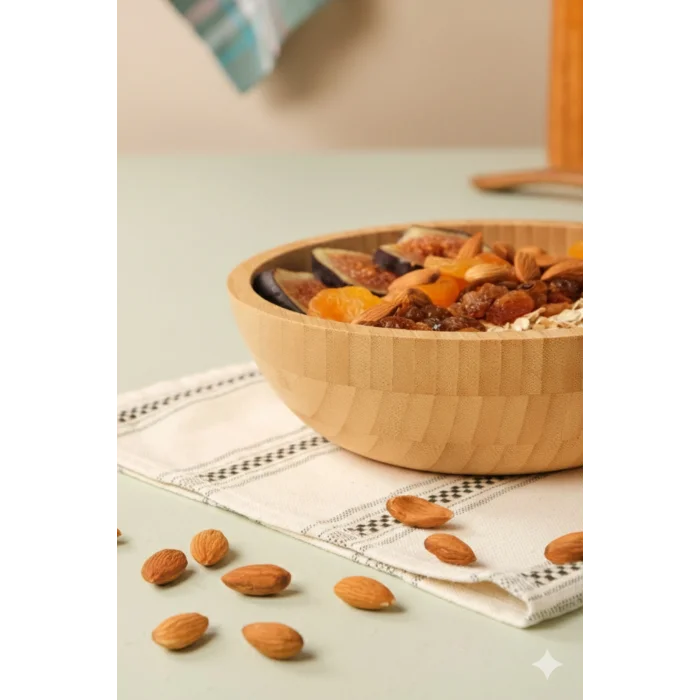 Mia - Bambu İkeanatural Salata Kasesi, Sunum Kasesi, Dekoratif Kase, İskandinav Kase 20 cm