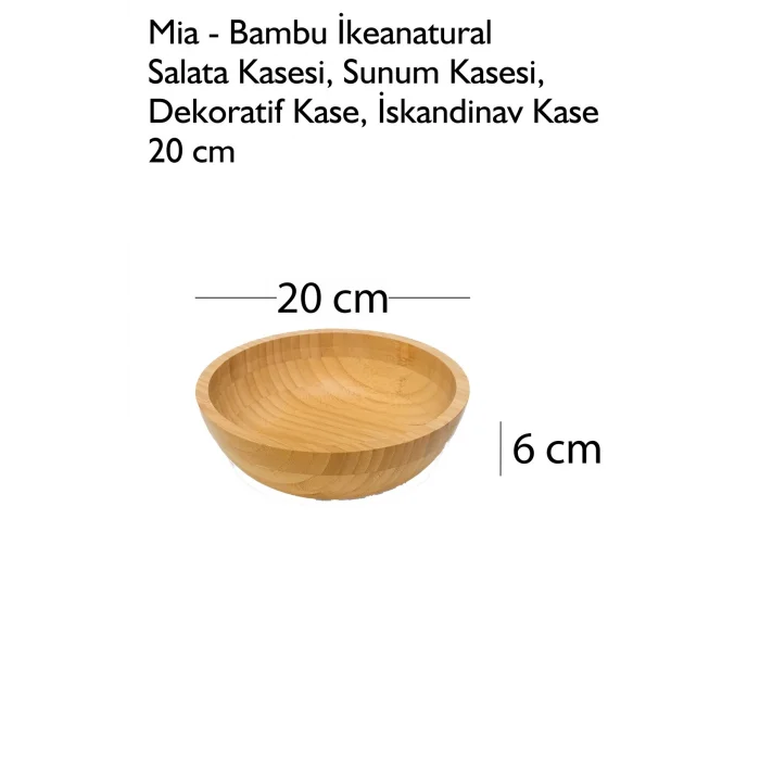 Mia - Bambu İkeanatural Salata Kasesi, Sunum Kasesi, Dekoratif Kase, İskandinav Kase 20 cm