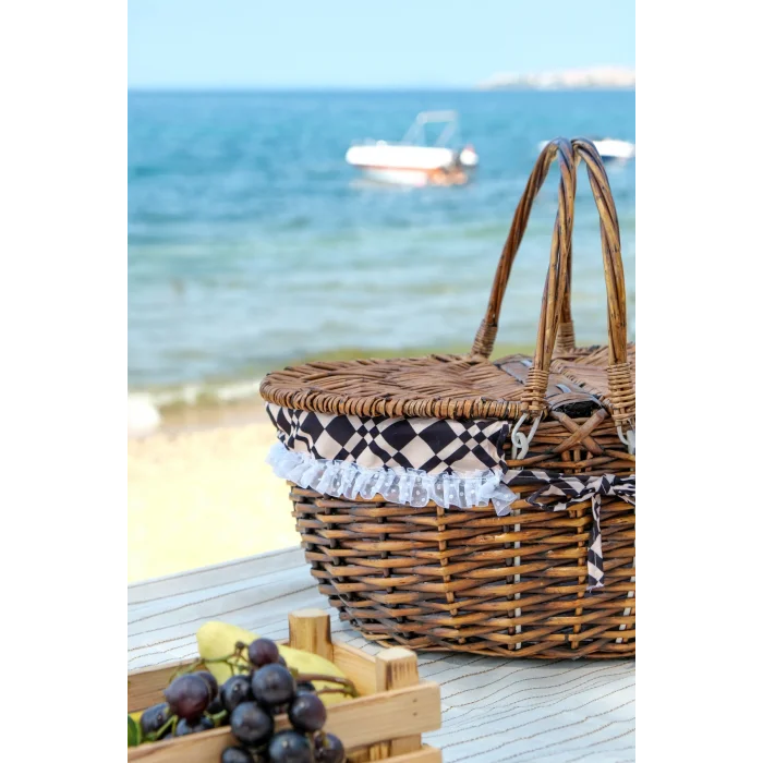 Liliane - Söğüt Hasırı Kapaklı Kulplu İç Korumalı Naturel Piknik Sepeti