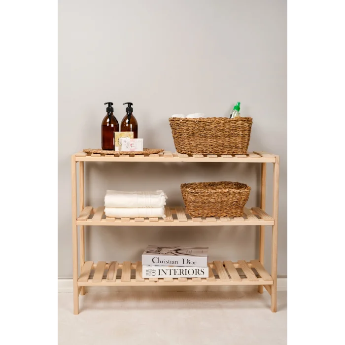 Alessia - 2 li Naturel Dekoratif Kulplu Hasır Çok Amaçlı Sepet Seti, Havluluk, Banyo Organizer