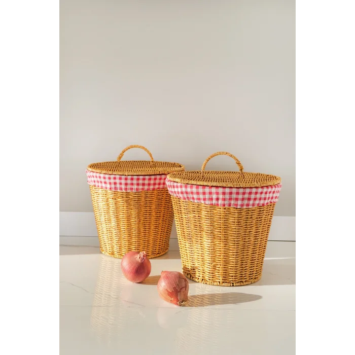Lorraine - 2 li Rattan İç Korumalı Kapaklı Çok Amaçlı Patates ve Soğan Sepeti