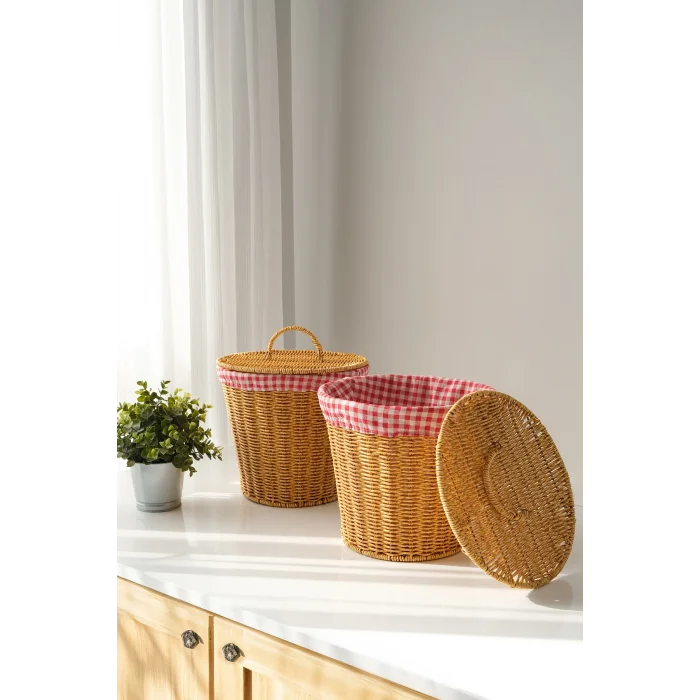 Lorraine - 2 li Rattan İç Korumalı Kapaklı Çok Amaçlı Patates ve Soğan Sepeti