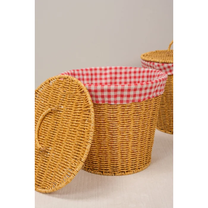 Lorraine - 2 li Rattan İç Korumalı Kapaklı Çok Amaçlı Patates ve Soğan Sepeti