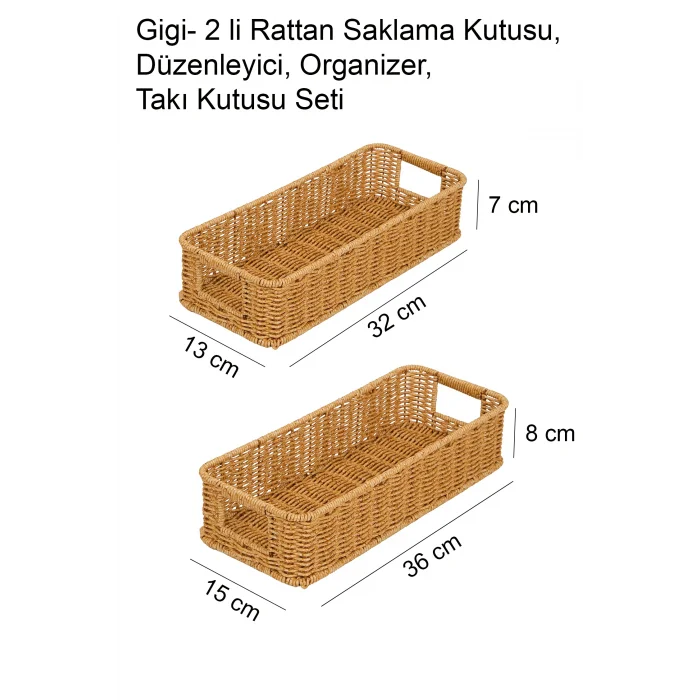 Gigi- 2 li Rattan Saklama Kutusu,Düzenleyici, Organizer, Takı Kutusu Seti