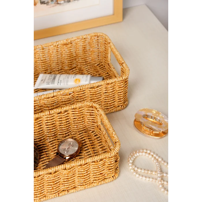 Gigi- 2 li Rattan Saklama Kutusu,Düzenleyici, Organizer, Takı Kutusu Seti