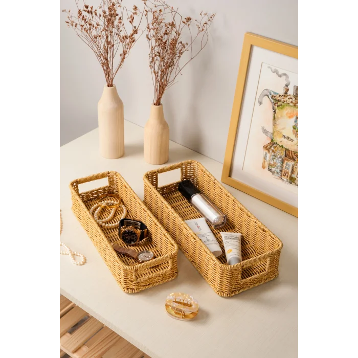 Gigi- 2 li Rattan Saklama Kutusu,Düzenleyici, Organizer, Takı Kutusu Seti