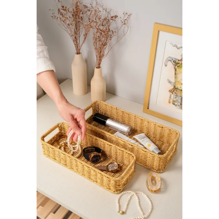Gigi- 2 li Rattan Saklama Kutusu,Düzenleyici, Organizer, Takı Kutusu Seti