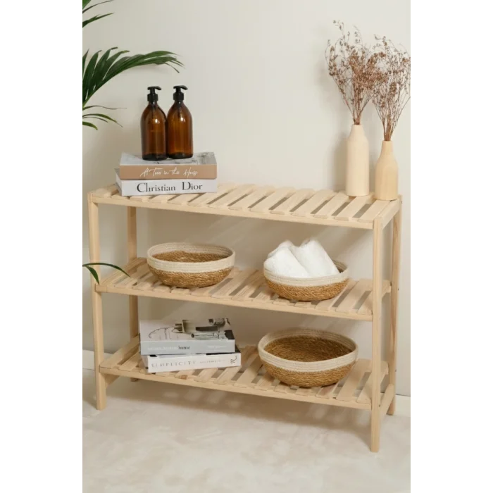 Giorgia - 3 lü Dekoratif Doğal El Örmesi Hasır Yuvarlak Sepet Seti, Meyvelik, Sabunluk, Havluluk, Banyo Organizer