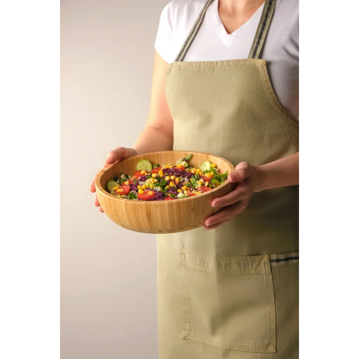 Mia - 24 cm Bambu İkeanatural Salata Kasesi, Sunum Kasesi, Dekoratif Kase, İskandinav Kase