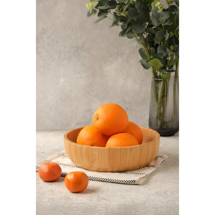 Mia - 24 cm Bambu İkeanatural Salata Kasesi, Sunum Kasesi, Dekoratif Kase, İskandinav Kase