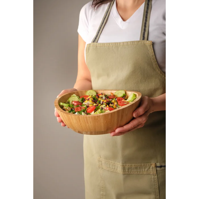 Mia - 23 cm Bambu İkeanatural Salata Kasesi, Sunum Kasesi, Dekoratif Kase, İskandinav Kase