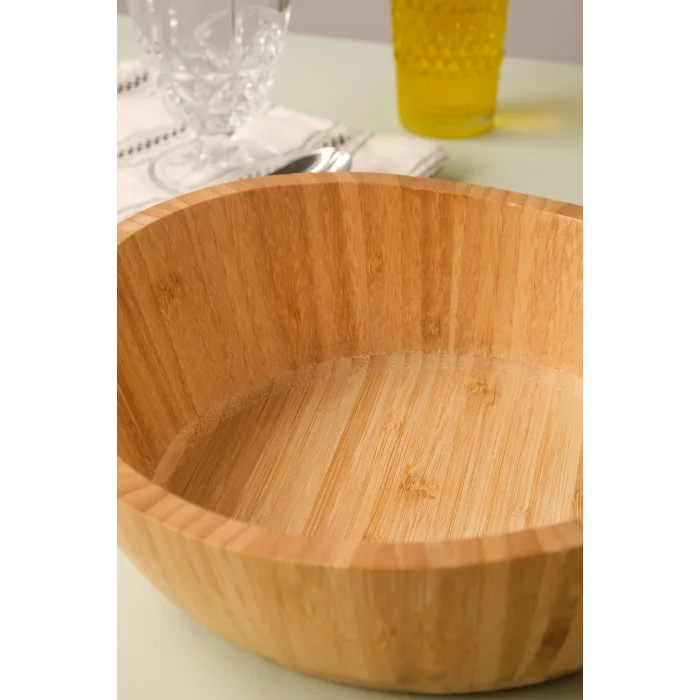 Mia - 23 cm Bambu İkeanatural Salata Kasesi, Sunum Kasesi, Dekoratif Kase, İskandinav Kase