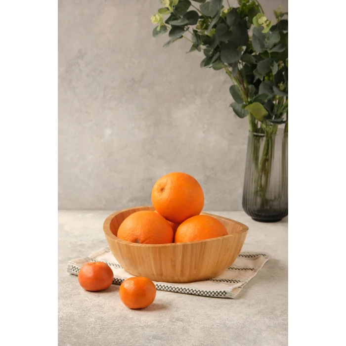 Mia - 23 cm Bambu İkeanatural Salata Kasesi, Sunum Kasesi, Dekoratif Kase, İskandinav Kase