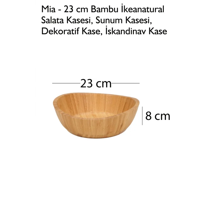 Mia - 23 cm Bambu İkeanatural Salata Kasesi, Sunum Kasesi, Dekoratif Kase, İskandinav Kase